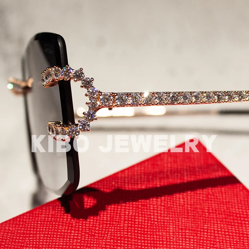 Luxury Designer Hip Hop Rapper Glasses Rimless Big C 3MM VVS Moissanite Diamond Glasses Sunglasses