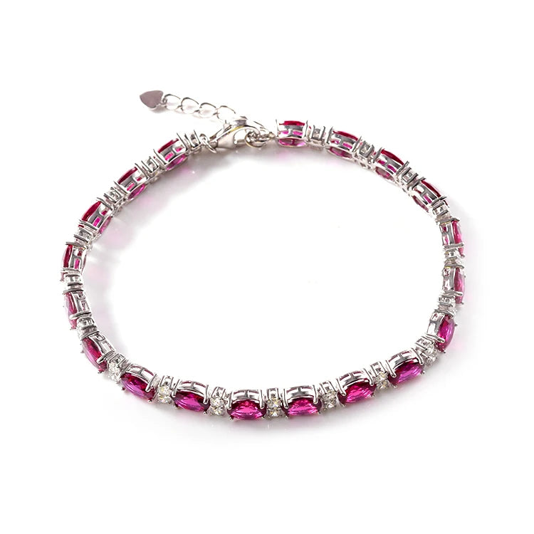 Fine Jewelry Women Custom 925 Silver Ruby Gemstone  Tennis Lover Bracelet