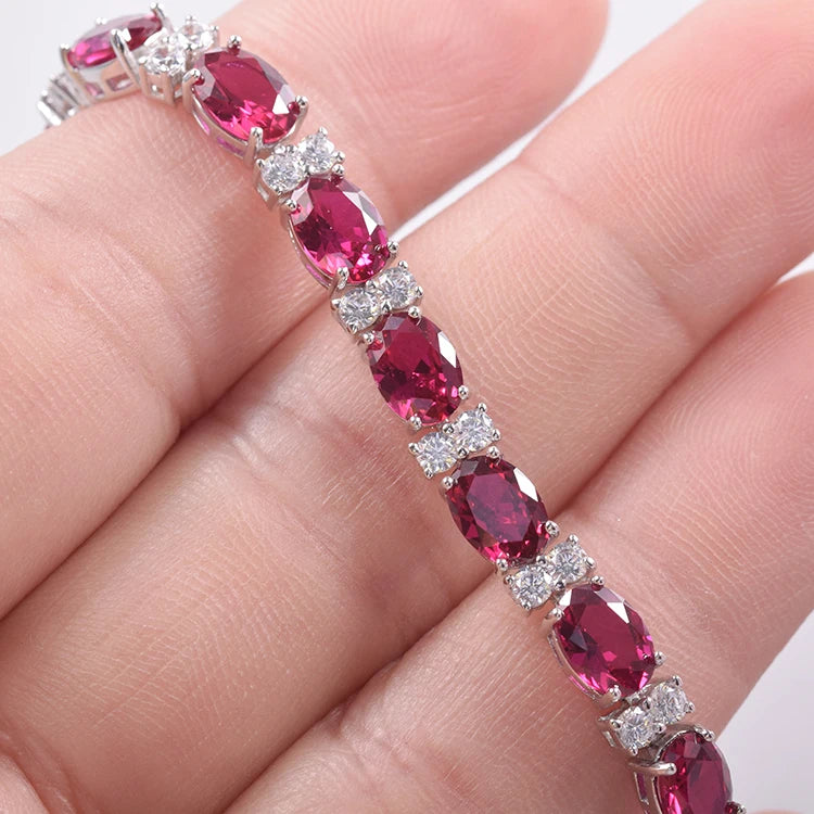 Fine Jewelry Women Custom 925 Silver Ruby Gemstone  Tennis Lover Bracelet