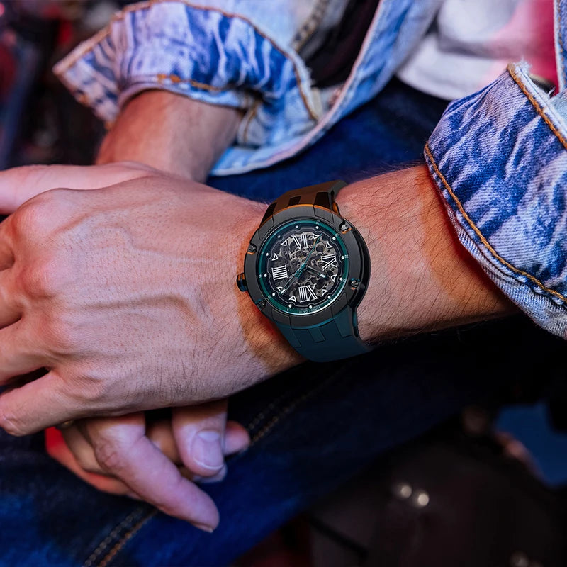 bonest gatti Case Waterproof Automatic Watch Rubber Strap Luxury Watch Men Mechanical WristWatch 316L Stainless Steel Round 20cm