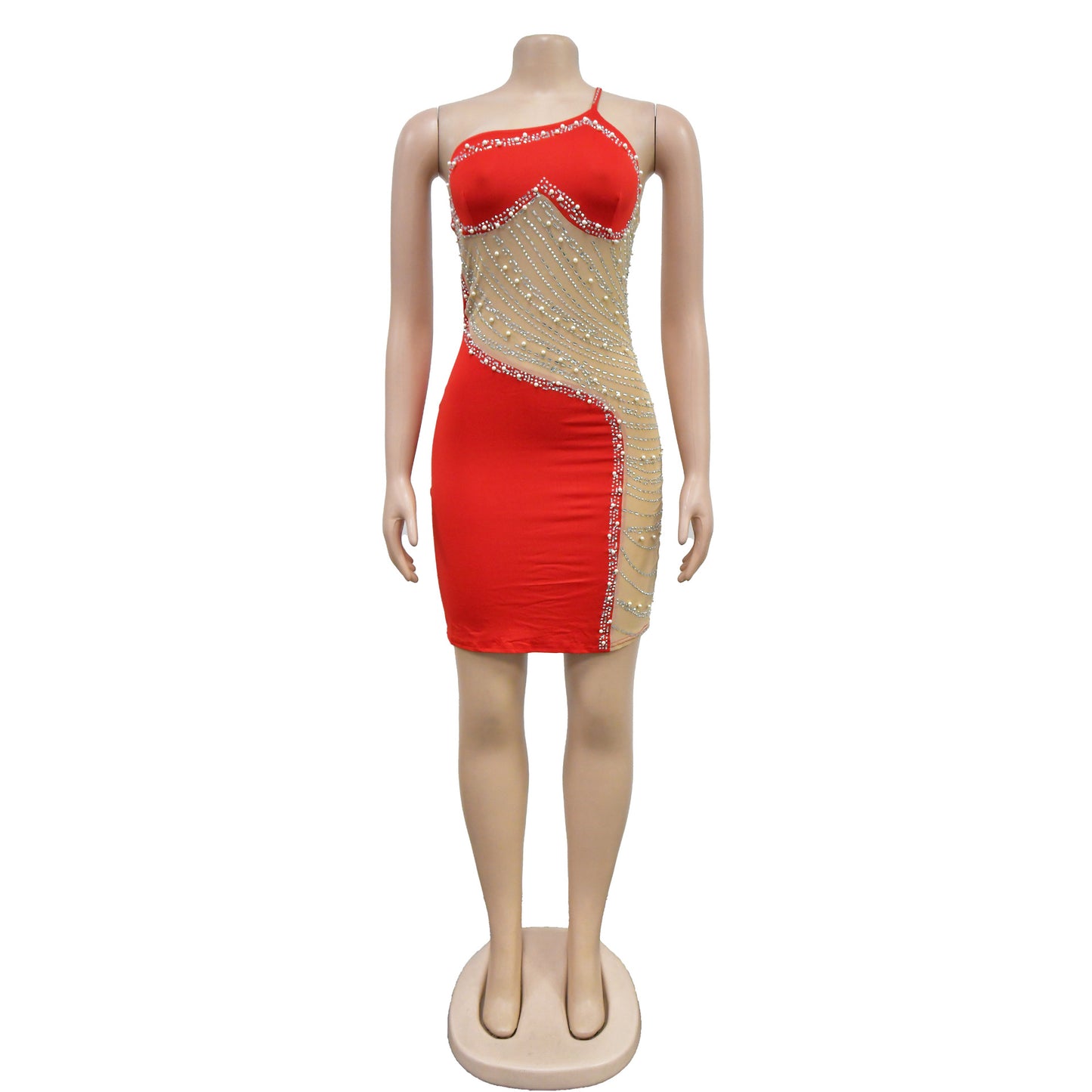 CM.YAYA Women Diamonds Hot Rhinestones Mesh Patchwork Sweetheart