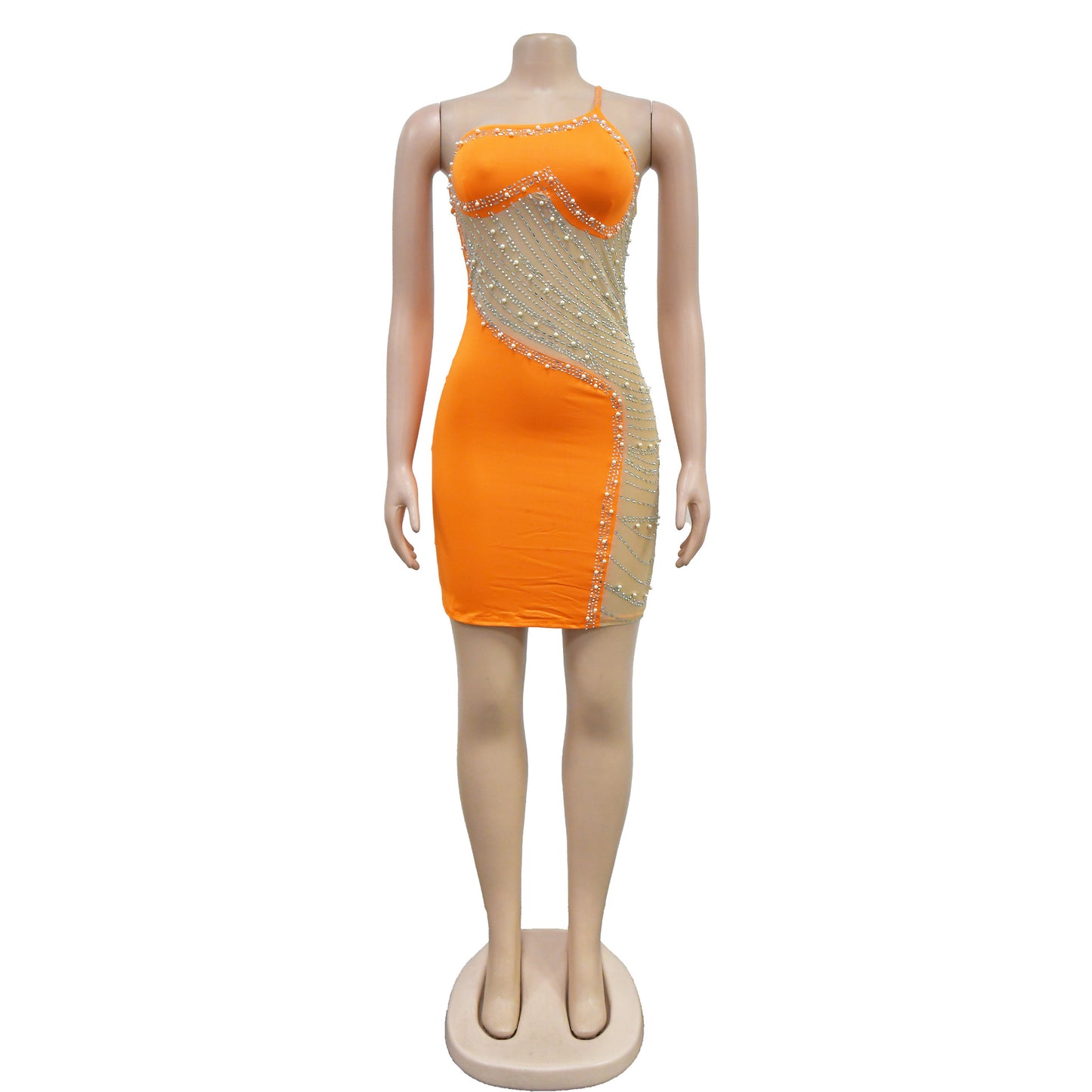 CM.YAYA Women Diamonds Hot Rhinestones Mesh Patchwork Sweetheart