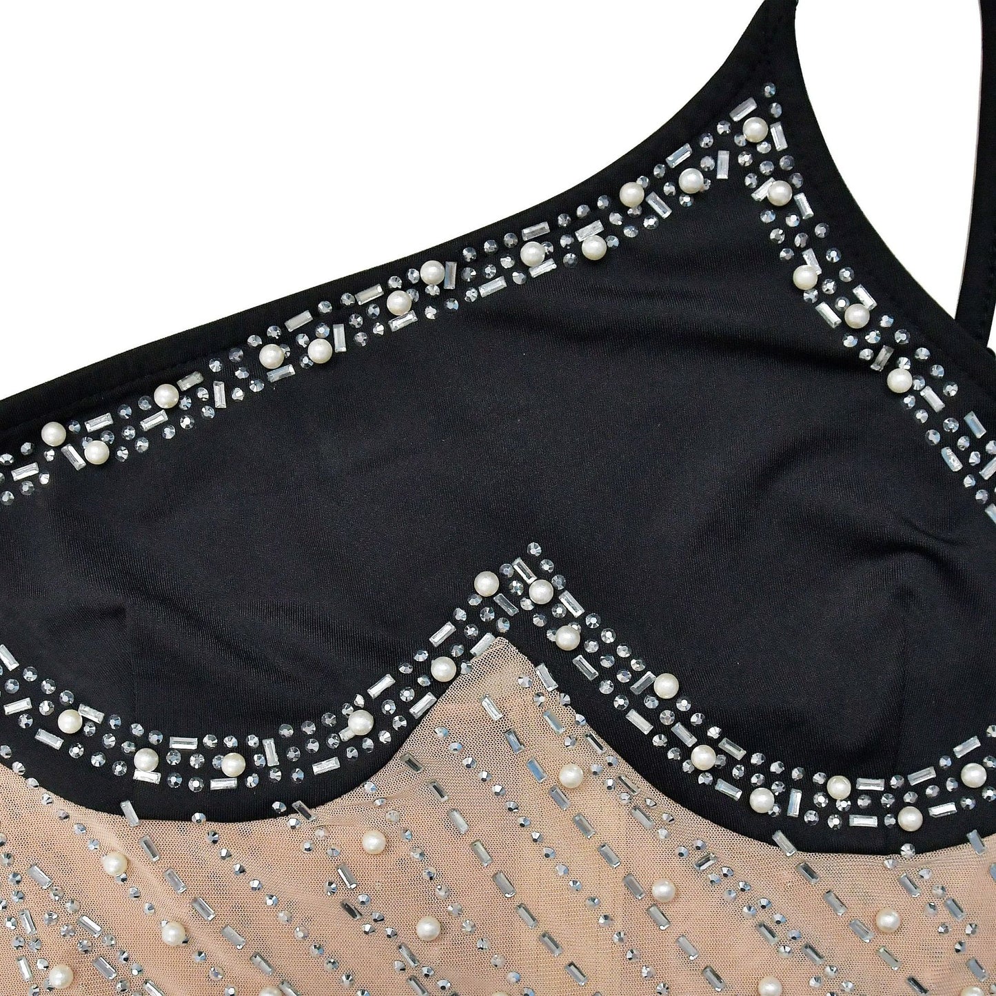 CM.YAYA Women Diamonds Hot Rhinestones Mesh Patchwork Sweetheart