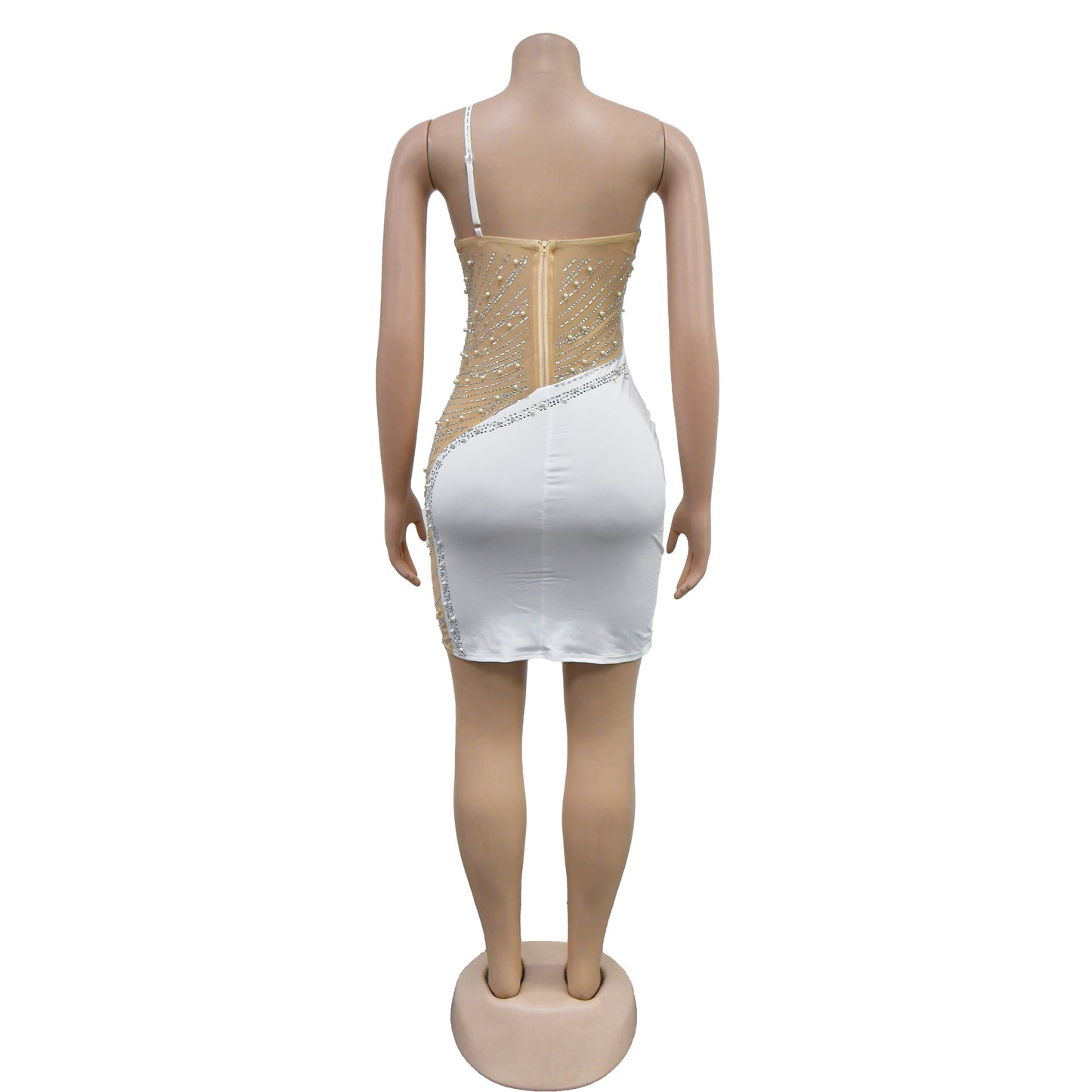 CM.YAYA Women Diamonds Hot Rhinestones Mesh Patchwork Sweetheart