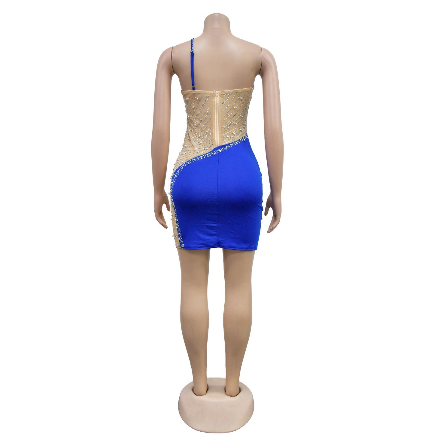 CM.YAYA Women Diamonds Hot Rhinestones Mesh Patchwork Sweetheart