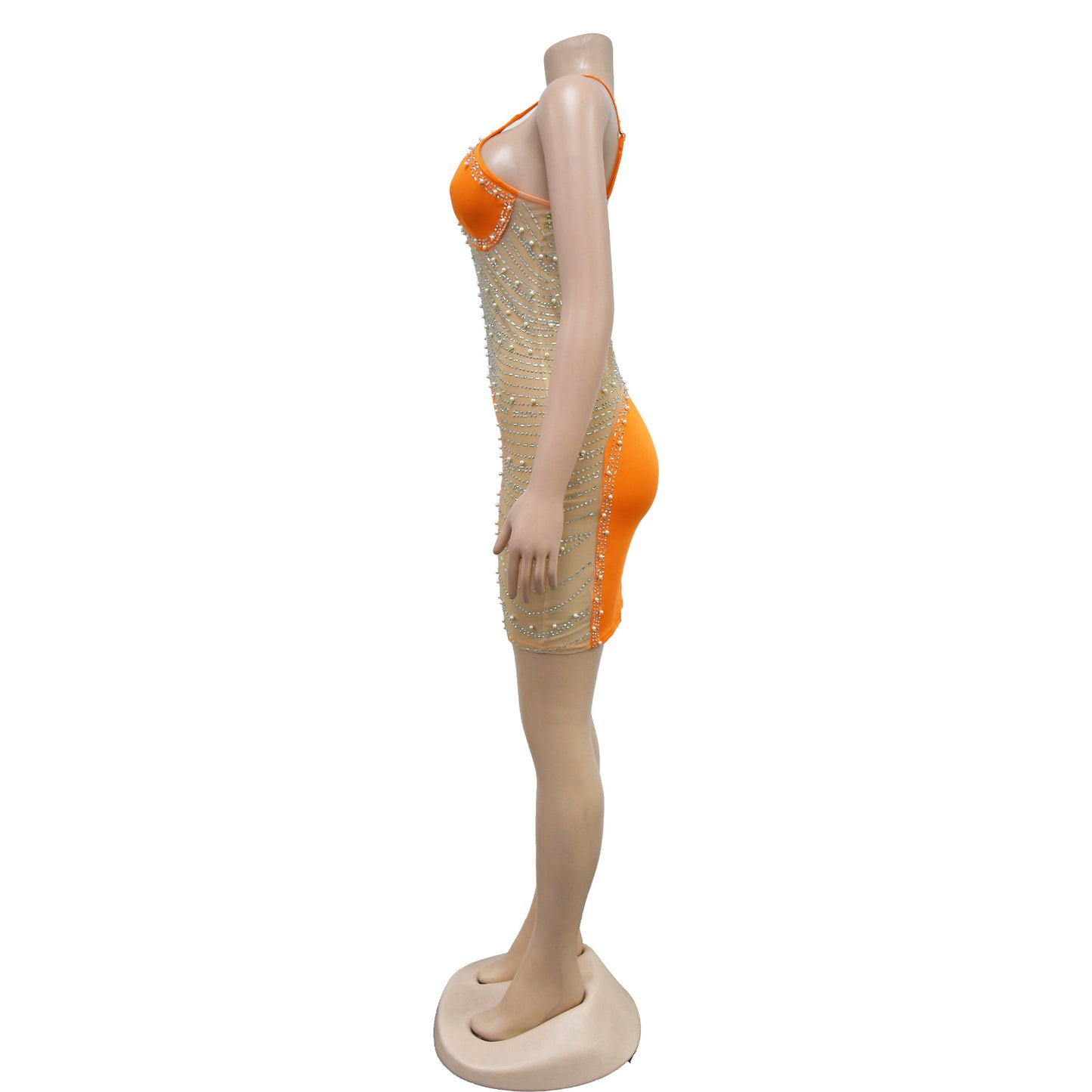 CM.YAYA Women Diamonds Hot Rhinestones Mesh Patchwork Sweetheart