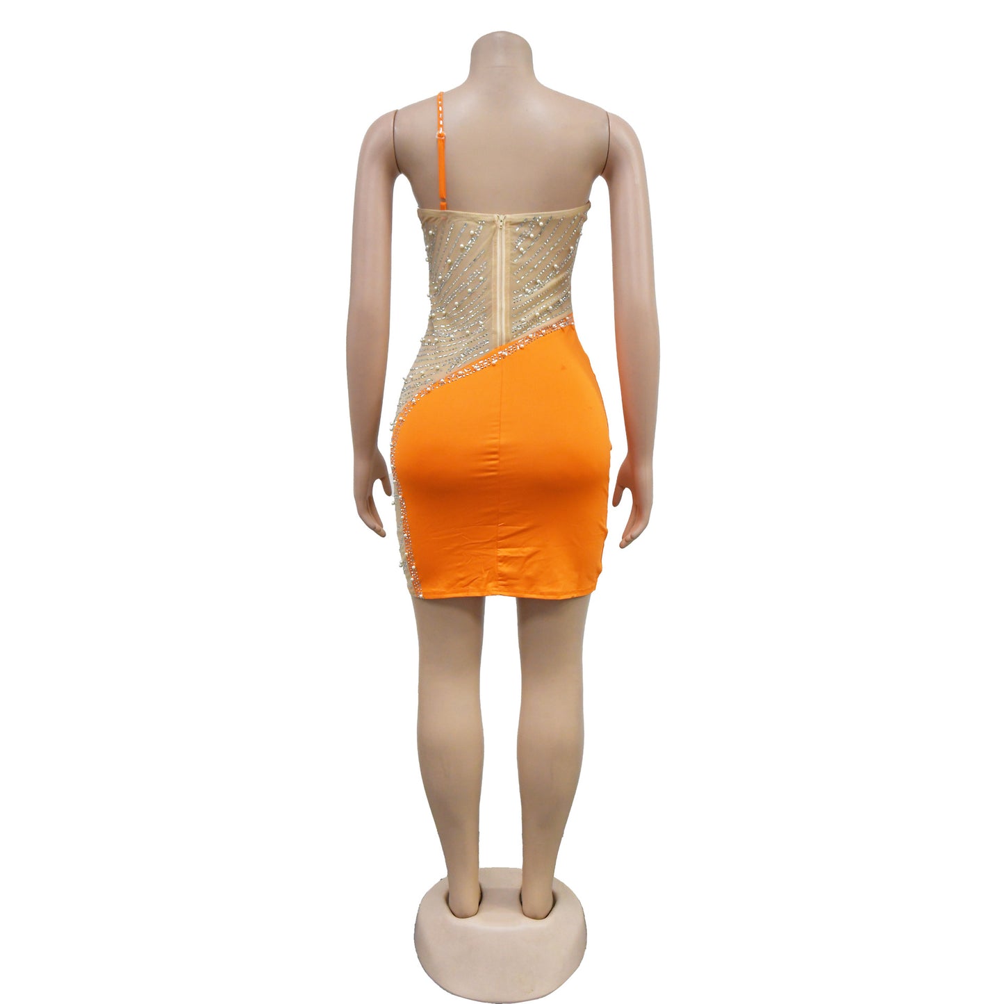 CM.YAYA Women Diamonds Hot Rhinestones Mesh Patchwork Sweetheart