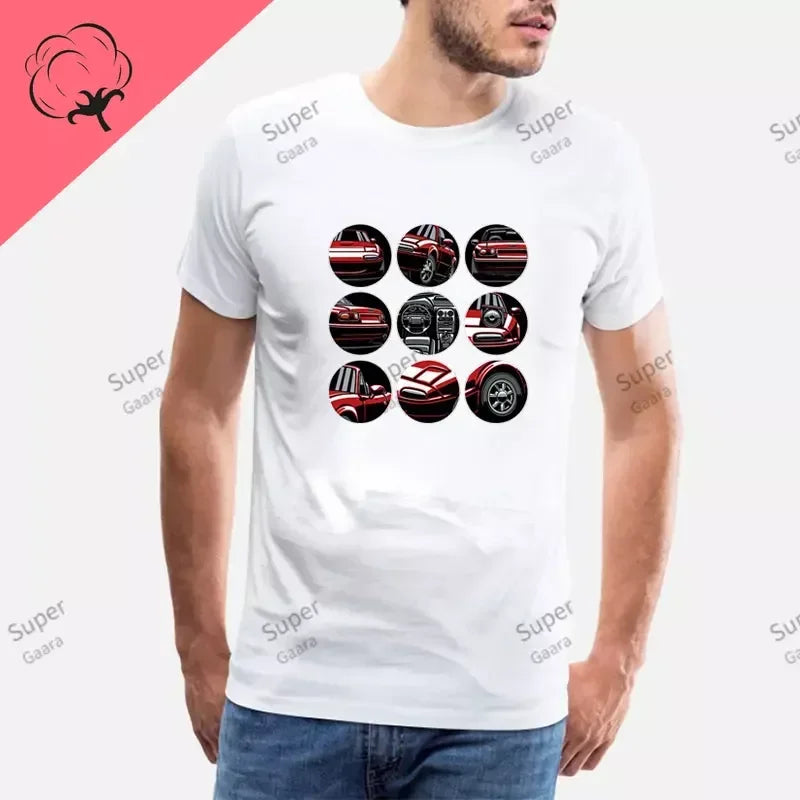 Initial D JDM MIATA MX5 Theme 100% Cotton Men's Shirt Summer Street Wear O-neck Printed Short Sleeve Top Funny Pattern