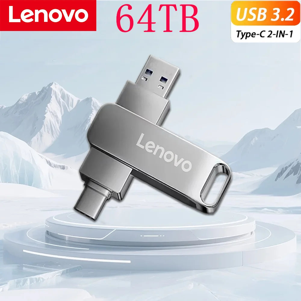 Lenovo 64TB 2TB Metal Pendrive Secure Speed for Cloud 16TB U Disk High-Speed Value Pack for Home 8TB USB3.0 Flash Drive