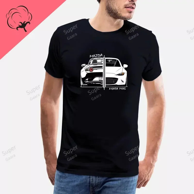 Initial D JDM MIATA MX5 Theme 100% Cotton Men's Shirt Summer Street Wear O-neck Printed Short Sleeve Top Funny Pattern