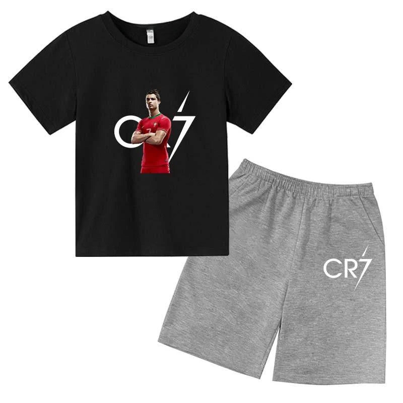 Kids Fashion Summer CR7 Sports Suits 2-14 Years Boys Girls 2pcs Casual Short Sleeve T-shirts+Pants Sets Children Idol Clothes