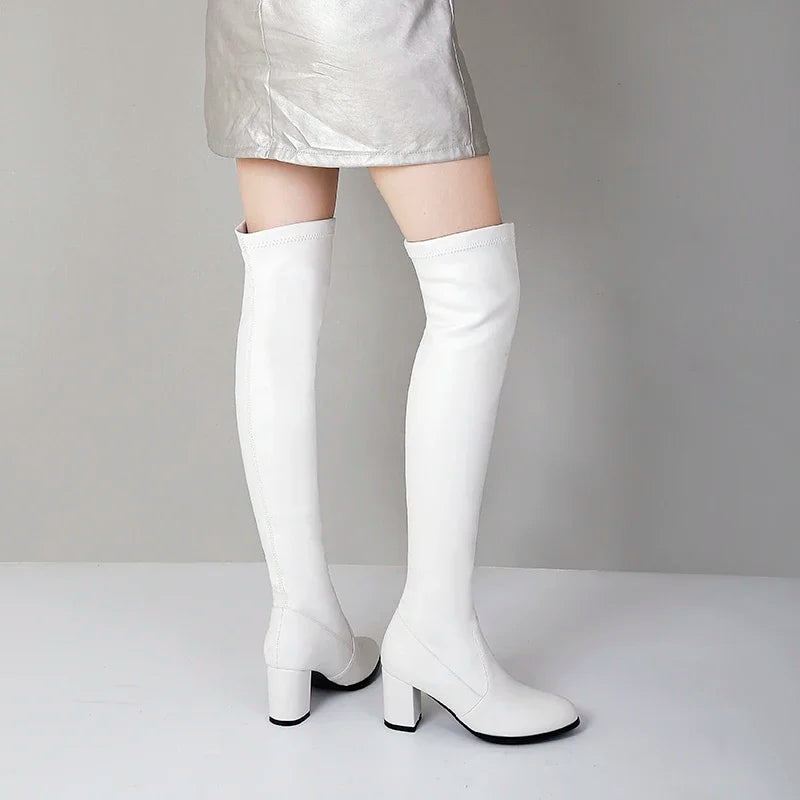 2025 Sexy Thigh High Boots Platform WinterWomen Shoes Stretch Over the Knee Boots High Heels Brown White Black Long Boots 32-43