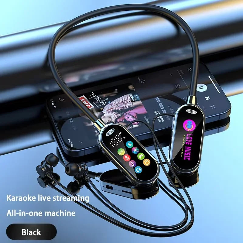 Bluetooth 5.4 Neck-Hanging Earphone LED Display HiFi Sound Earbuds Wireless Headphones Sports Gamer Neckband Headsets