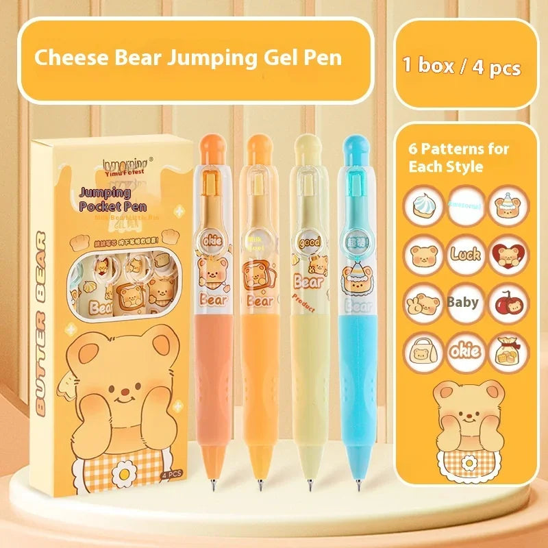 4PCS/Box Gel Pen Cartoon Pocket Pen Funny Capybara Writing Tool Ballpoint Pen Quick Drying Black Ink School Office Supplies