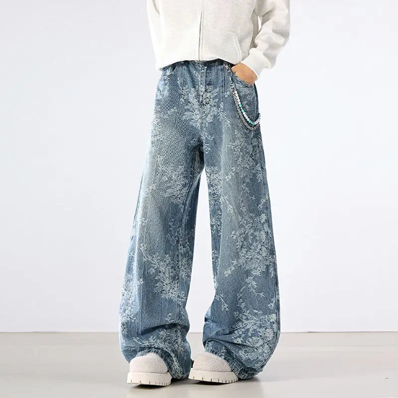 Jeans Men Wide Leg Jeans Male Loose Straight Embroidery Denim Pants Autumn Harajuku Vintage Jean Trousers Streetwear Clothes New