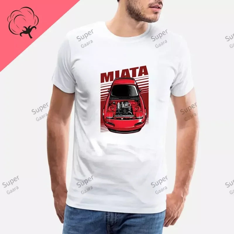 Initial D JDM MIATA MX5 Theme 100% Cotton Men's Shirt Summer Street Wear O-neck Printed Short Sleeve Top Funny Pattern