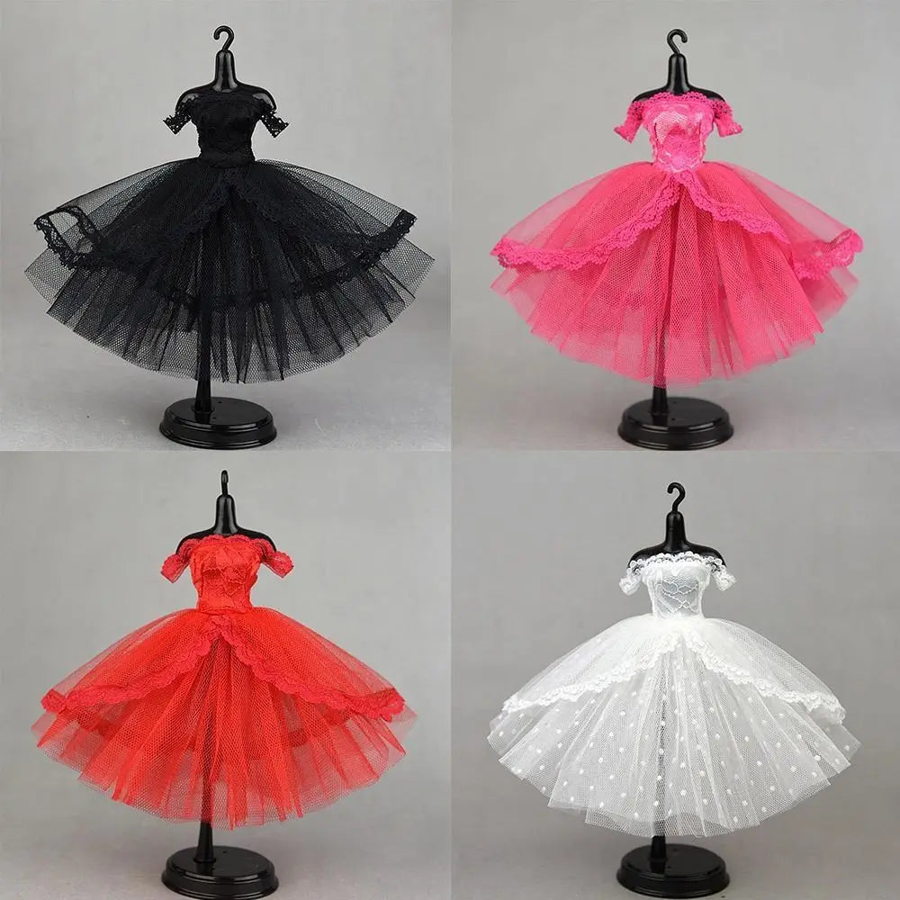 Dress Up Doll Dress Evening Party Prom Dress Lace Dolls Clothes Mini Black Tutu Dotted Doll Princess Dress Doll Accessories