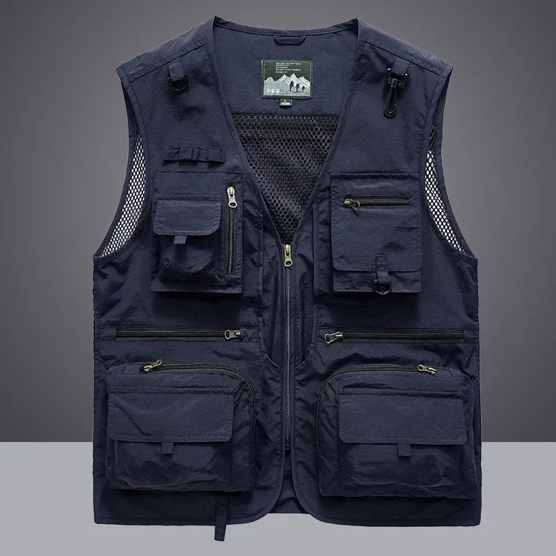 Summer Men Unloading Tactical Vest Coat Casual Men's Photographer Waistcoat Mesh Work Sleeveless Jacket Tools Pocket Vest 6XL