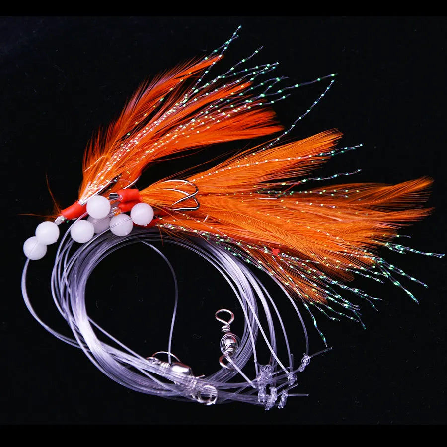 JYJ 8 arms Sabiki Rigs Saltwater Artificial Fishing Lures Luminous Sea Bait Mackerel Pesca Tackle string Hooks Feather Hook