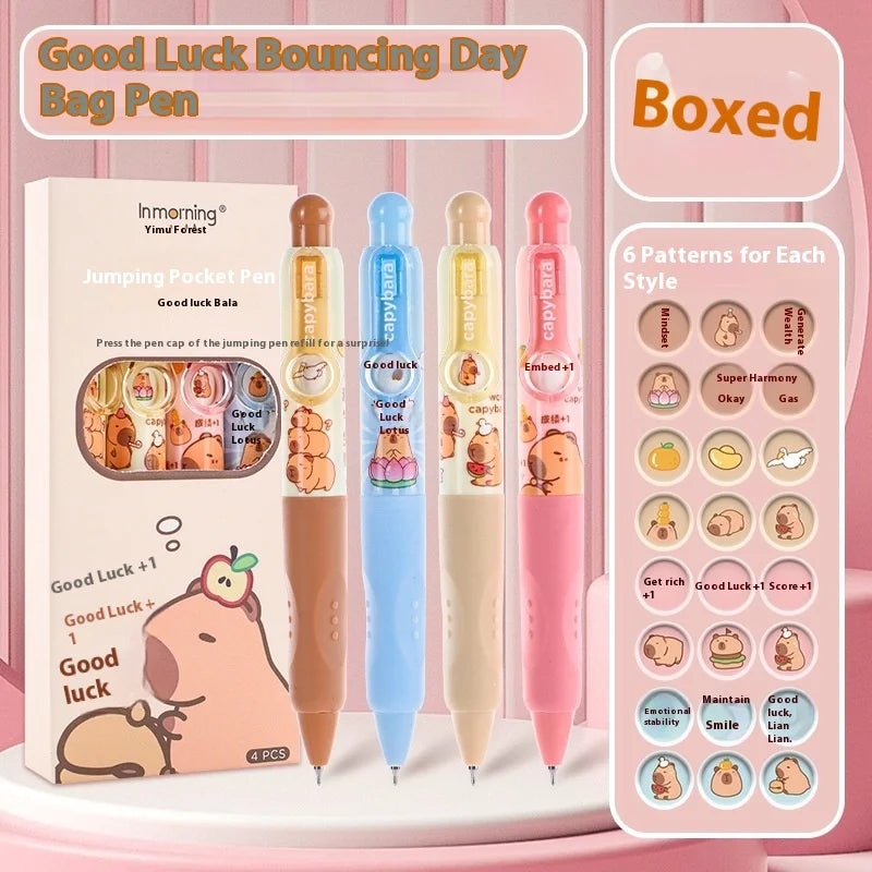 4PCS/Box Gel Pen Cartoon Pocket Pen Funny Capybara Writing Tool Ballpoint Pen Quick Drying Black Ink School Office Supplies