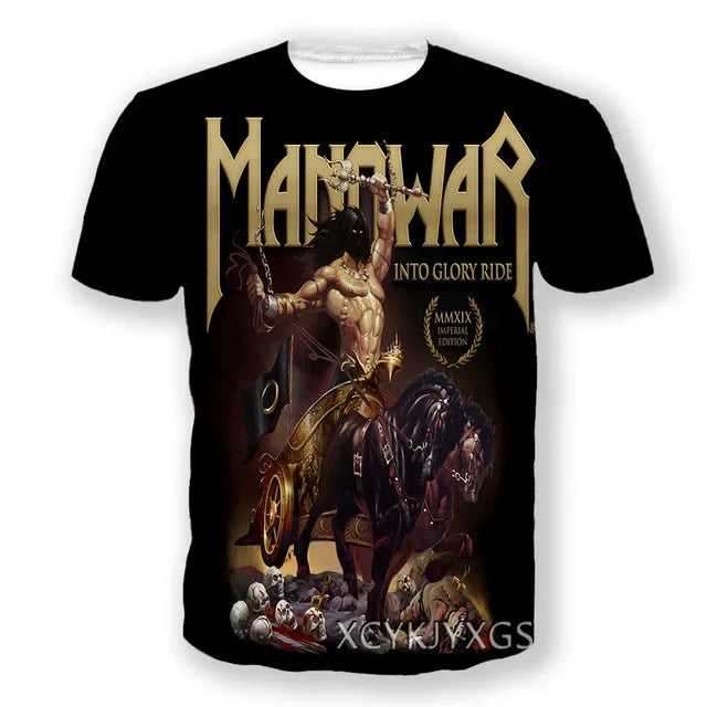 New Hot Manowar Punk Style Rock 3D Print T-shirts Summer Men Women Unisex Casual Hip Hop Short Sleeve Tee Top Oversized Clothing