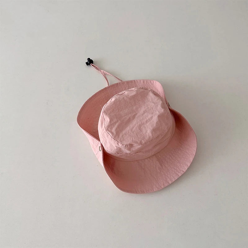 Summer Quick Dry Kids Bucket Hat Solid Color Boys Girls Fisherman Hats For Children Drawstring Outdoor Beach Panama Sun Cap