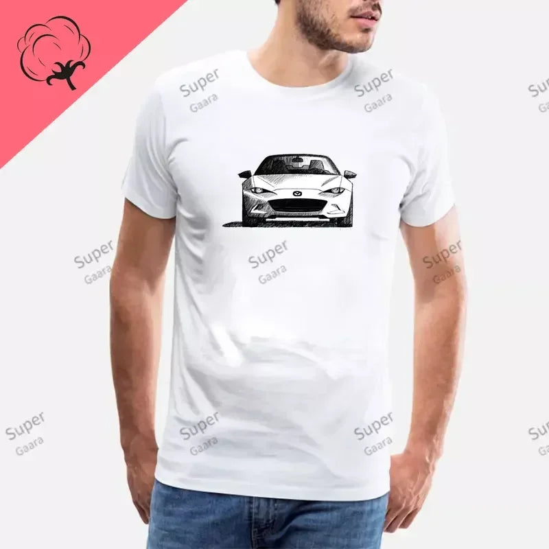 Initial D JDM MIATA MX5 Theme 100% Cotton Men's Shirt Summer Street Wear O-neck Printed Short Sleeve Top Funny Pattern