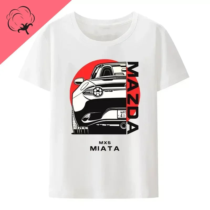 Initial D JDM MIATA MX5 Theme 100% Cotton Men's Shirt Summer Street Wear O-neck Printed Short Sleeve Top Funny Pattern