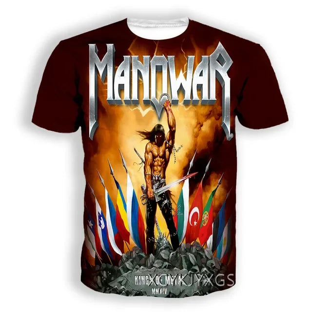 New Hot Manowar Punk Style Rock 3D Print T-shirts Summer Men Women Unisex Casual Hip Hop Short Sleeve Tee Top Oversized Clothing