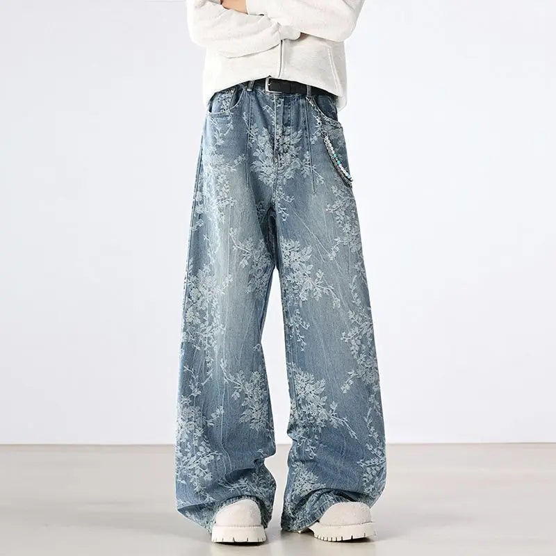 Jeans Men Wide Leg Jeans Male Loose Straight Embroidery Denim Pants Autumn Harajuku Vintage Jean Trousers Streetwear Clothes New