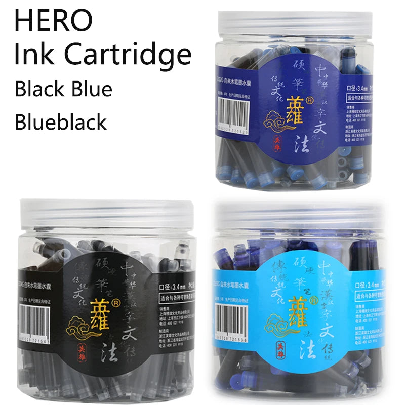 Hero 359/369/028 Ink Fountain Pen Ink 3.4MM Cartridge Disposable Blue Black Replaceable Ink 6 Pack Wholesale Ink Refill Kit