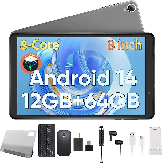 N-one 8 Inch 12GB RAM Android 14 Tablet Computer with Octa-core, Newest Tablet Support 5G WiFi