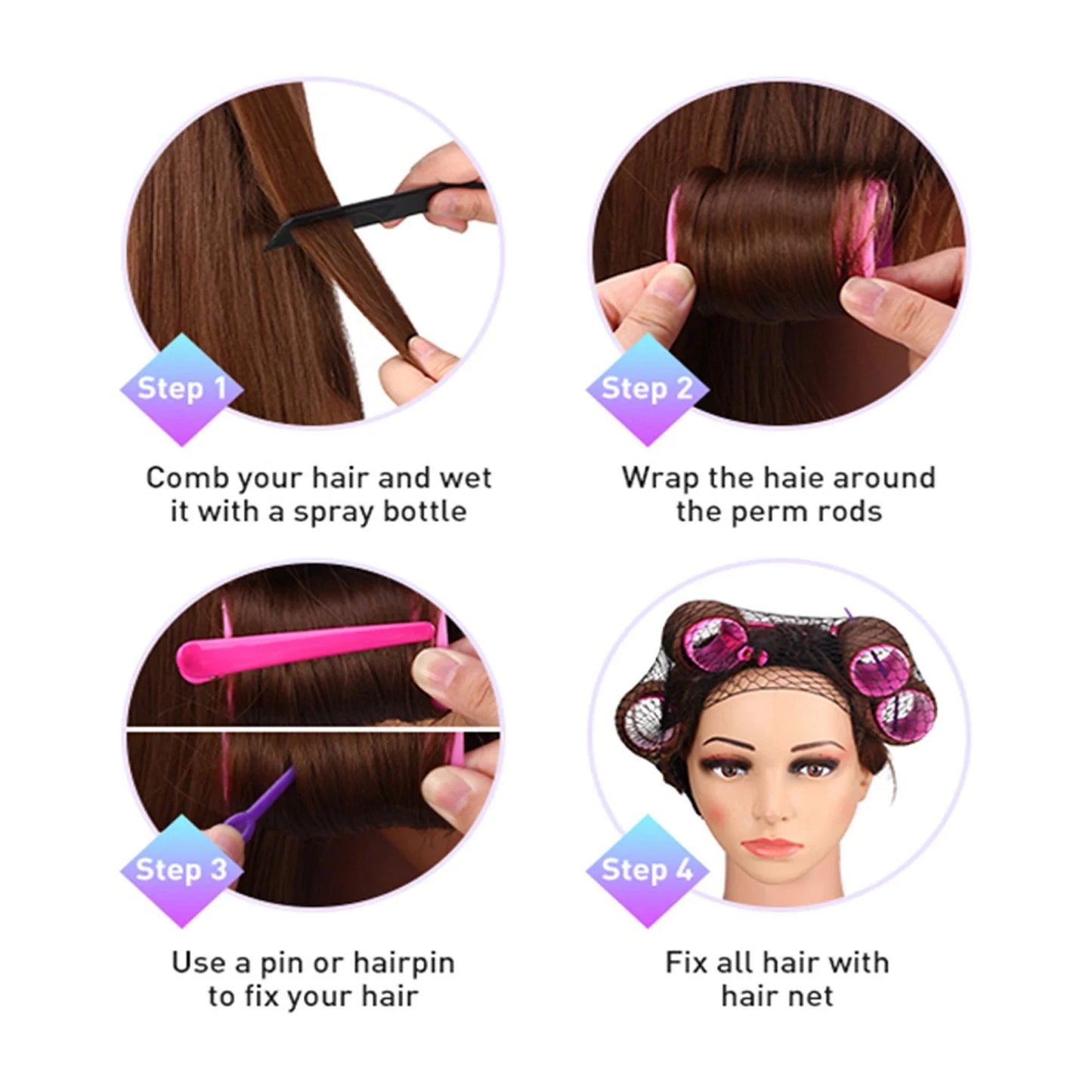 Hair Rollers Heatless Hair Curlers No Heat Hair Bangs Volume Self-adhesive Hook Loop DIY Styling Tools Set cabello бигуди