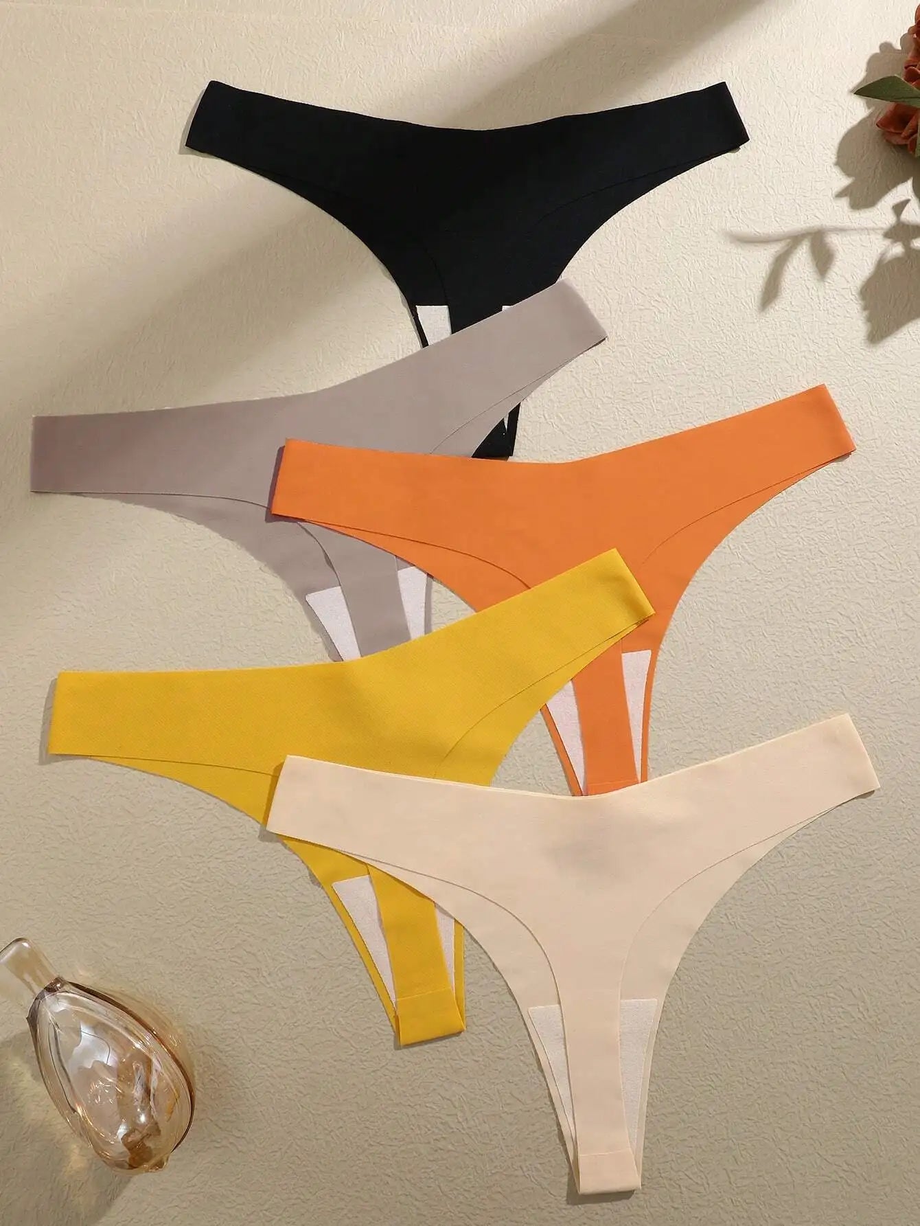 5PCS Ice Silk Seamless Thongs Women V Waist G