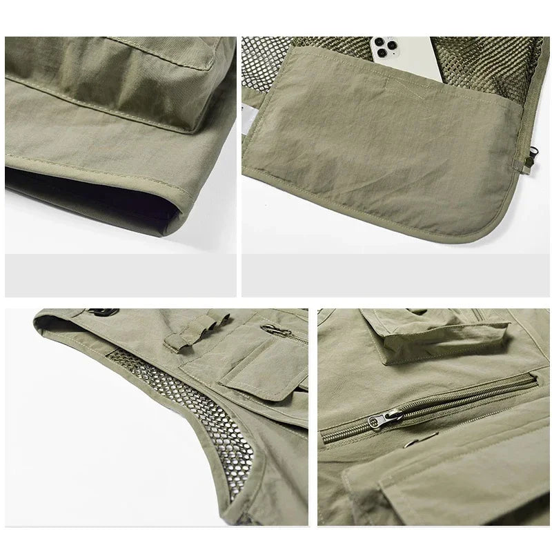 Summer Men Unloading Tactical Vest Coat Casual Men's Photographer Waistcoat Mesh Work Sleeveless Jacket Tools Pocket Vest 6XL
