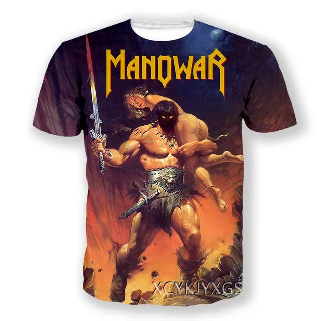 New Hot Manowar Punk Style Rock 3D Print T-shirts Summer Men Women Unisex Casual Hip Hop Short Sleeve Tee Top Oversized Clothing