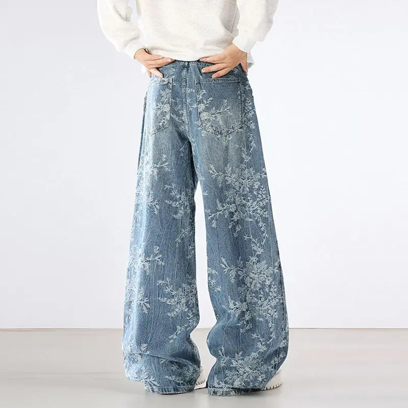 Jeans Men Wide Leg Jeans Male Loose Straight Embroidery Denim Pants Autumn Harajuku Vintage Jean Trousers Streetwear Clothes New