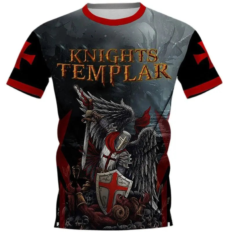 Knights Templar  3D Printing T Shirt Man Summer O-Neck Short Sleeve Oversized Top Casual Tee Loose Streetwear Harajaku
