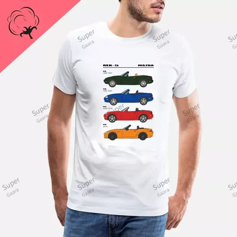 Initial D JDM MIATA MX5 Theme 100% Cotton Men's Shirt Summer Street Wear O-neck Printed Short Sleeve Top Funny Pattern