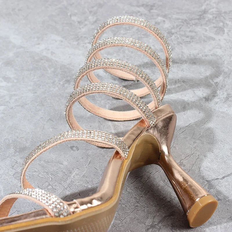 Fashion Women Sandals 2024 Summer New Crystal Snake Spring