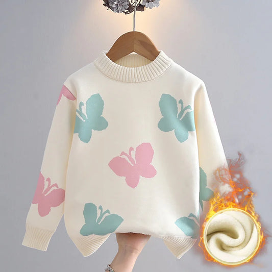 Girls' Sweater Thickened Autumn/Winter New Fashionable Versatile Children's Knitted Sweater Girls' Top Sweet and Cute