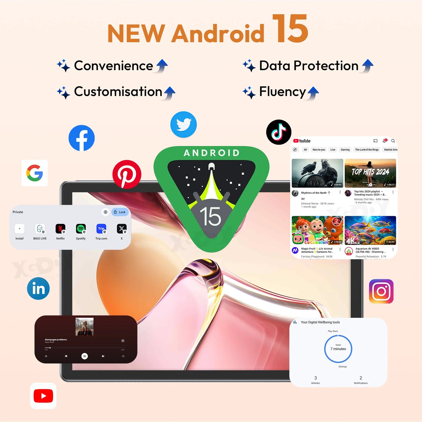 XGODY Globale Version P60 Pro Android 15 Tablet PC 10 Zoll ultra-klares 90Hz Display 24GB(8+16) 256GB 8000mAh Akku Tablet