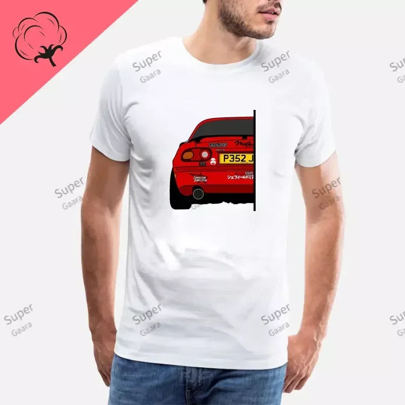 Initial D JDM MIATA MX5 Theme 100% Cotton Men's Shirt Summer Street Wear O-neck Printed Short Sleeve Top Funny Pattern