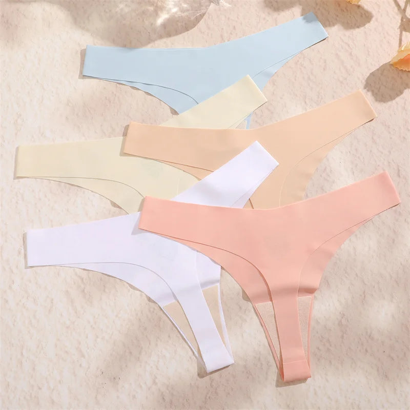5PCS Ice Silk Seamless Thongs Women V Waist G