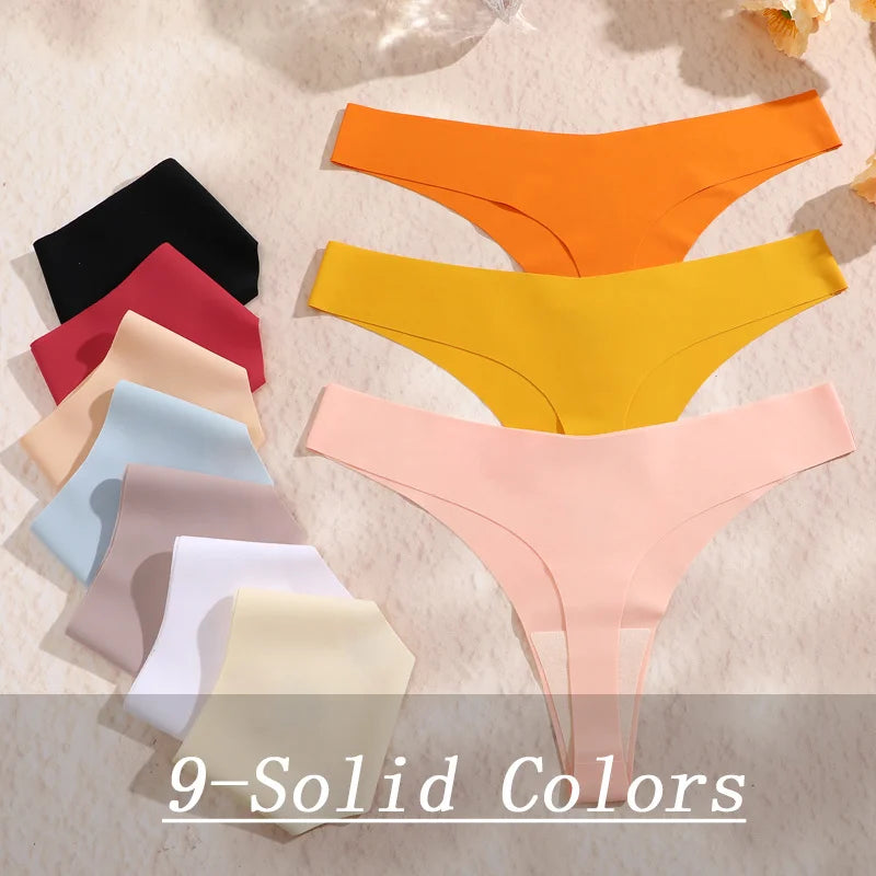 5PCS Ice Silk Seamless Thongs Women V Waist G