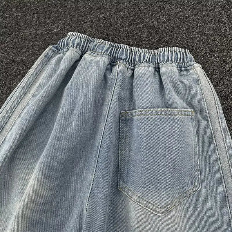 Jeans Men 2025 Spring Autumn American Style Vintage Loose Straight Leg Long Pants Men's Youth Popular Drawstring Wide Leg Pants