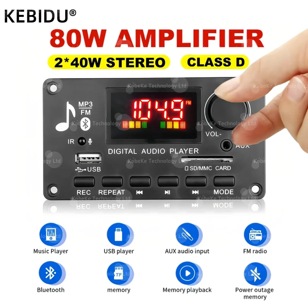 80W Amplifier Bluetooth MP3 WMA WAV Decoder Board 12V Handsfree Call  USB TF FM Car Audio Music Player Speaker Volume Control