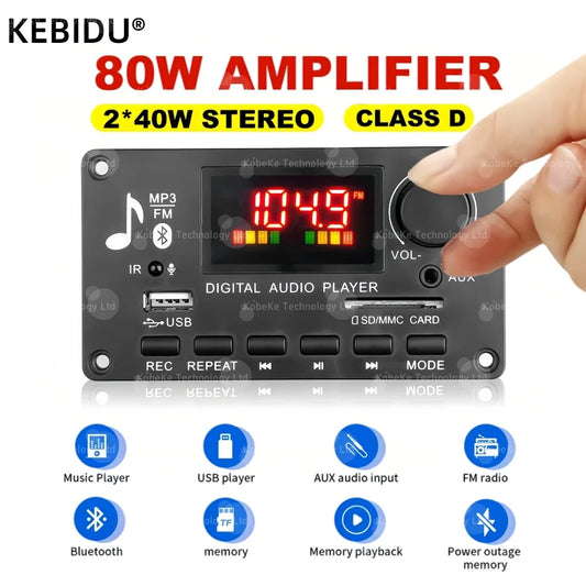 80W Amplifier Bluetooth MP3 WMA WAV Decoder Board 12V Handsfree Call  USB TF FM Car Audio Music Player Speaker Volume Control