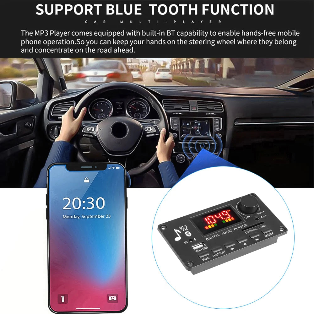 80W Amplifier Bluetooth MP3 WMA WAV Decoder Board 12V Handsfree Call  USB TF FM Car Audio Music Player Speaker Volume Control