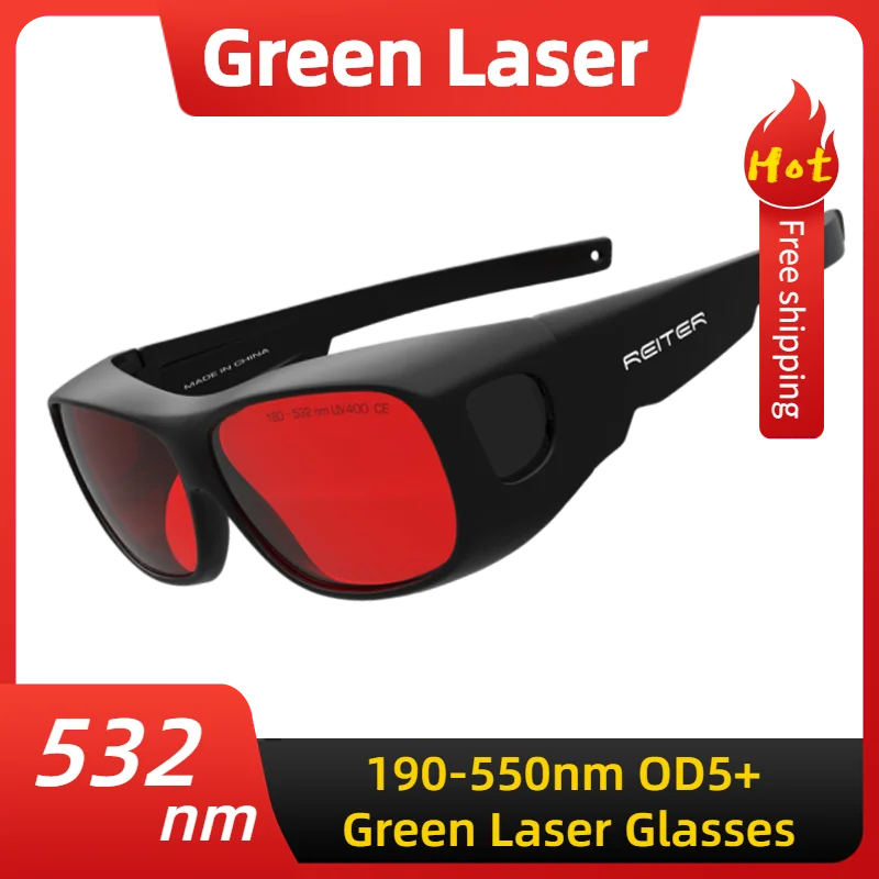 190-550nm OD 5+ 532nm Professional Green Laser Safety Glasses Red lenses Protective Goggles